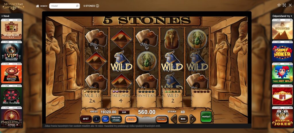 Výherná kombinácia symbolov Wild v online automate 5 Stones s egyptskou tematikou
