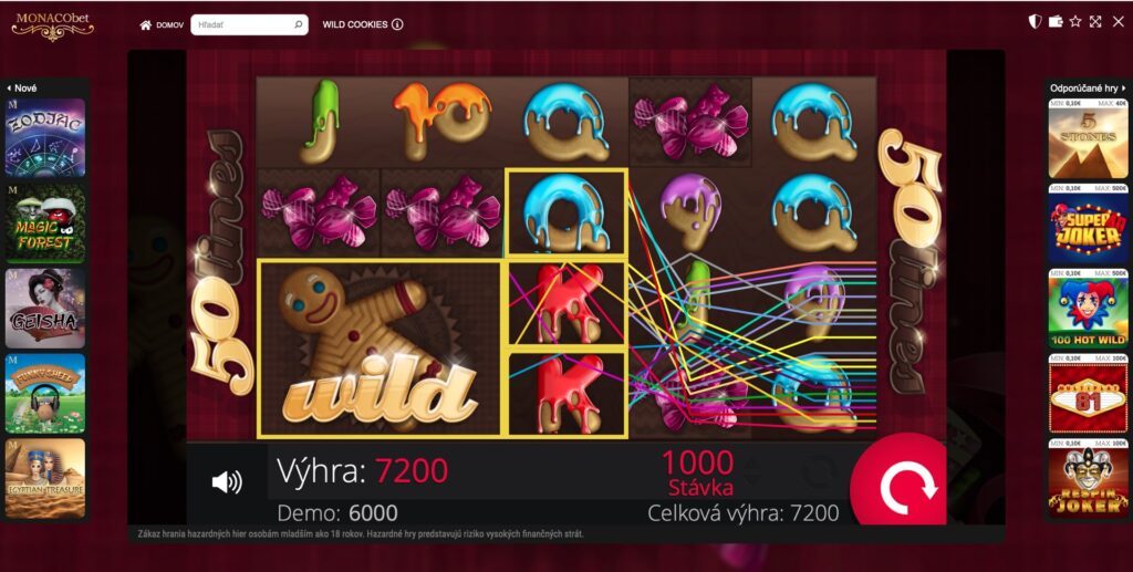 Výhra 7 200 v online automate Wild Cookies so symbolom Wild a sladkosťami
