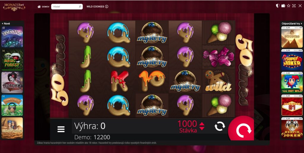 Herná plocha online automatu Wild Cookies s koláčikmi, zmrzlinou a symbolom Wild