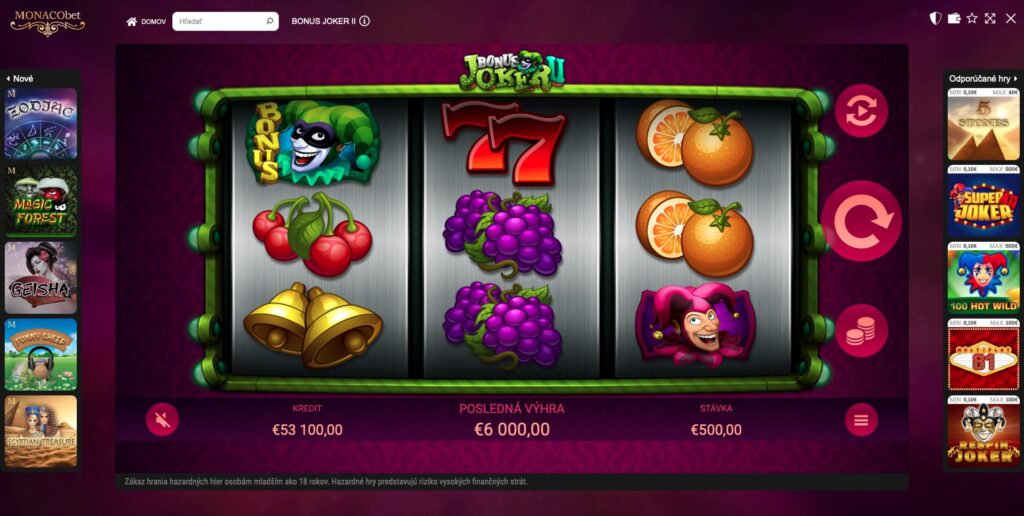 Výhra 6 000 € v online automate Bonus Joker II