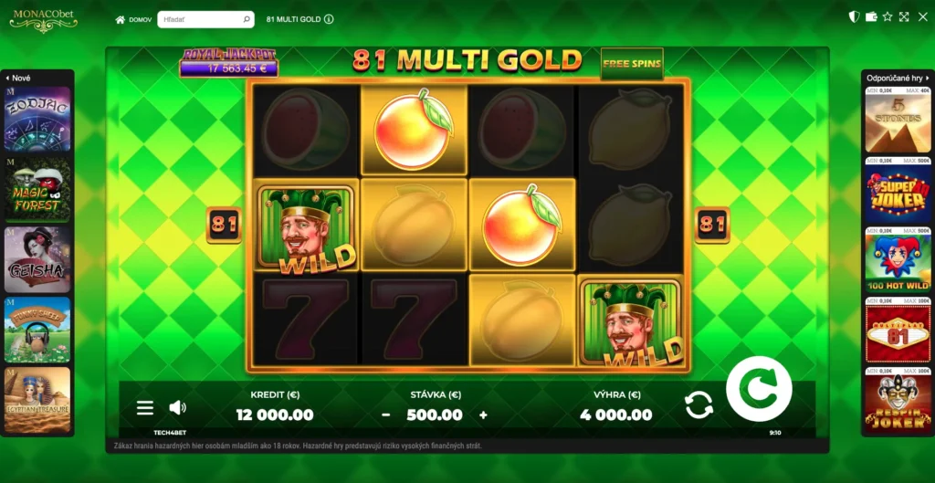 Výhra 4 000 € v automate 81 Multi Gold s pomarančmi a symbolmi Wild